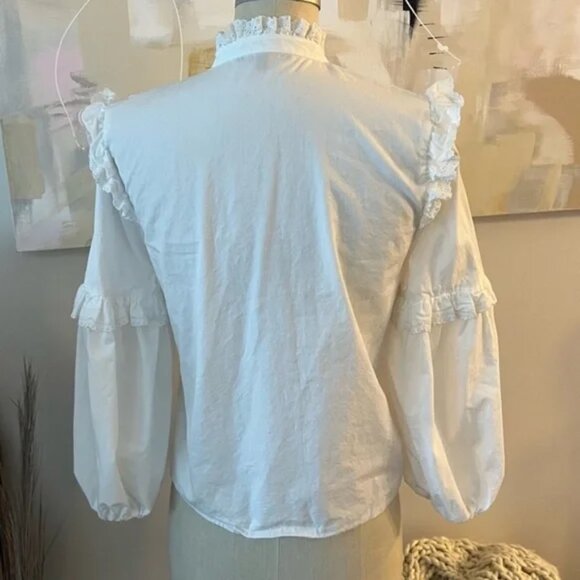 Maje BIANCO Loutan Balloon-Sleeve Poplin shirt with frills - Picture 8 of 9